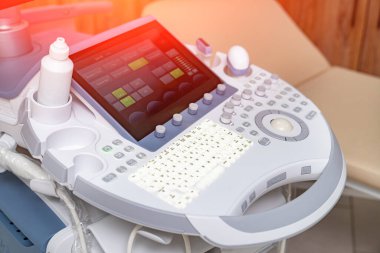 Modern ultrasound equipment technologies. Professional examination with scanner.
