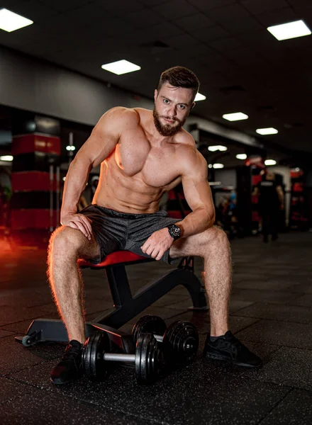 Sexig Kroppsbyggare Som Jobbar Sina Biceps Stilig Skjorta Idrottare Träningsarmar — Stockfoto