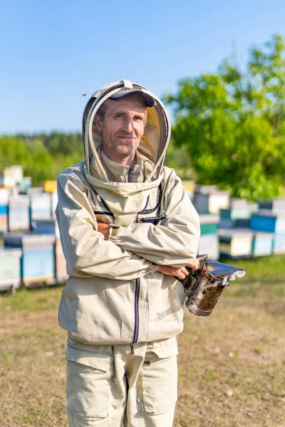 Professionele Imker Bijenpak Landbouw Honingteelt — Stockfoto