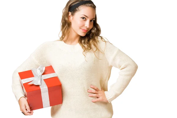 Young beauty holding gift boxing. — Stock Photo, Image