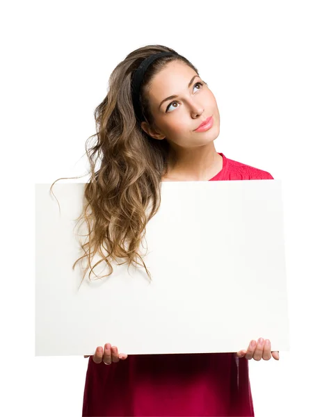 Morena beleza com banner em branco . — Fotografia de Stock