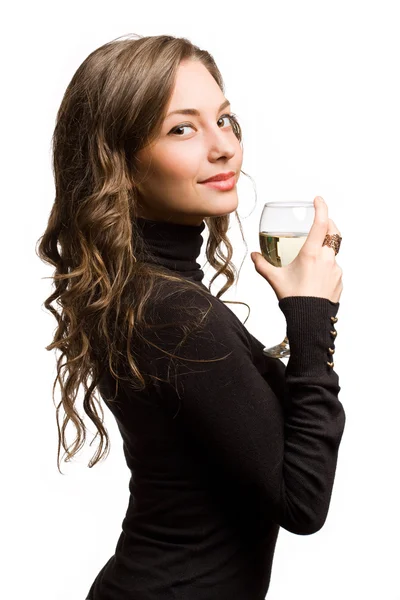 Schöne Frau mit einem Glas Wein. — Stockfoto