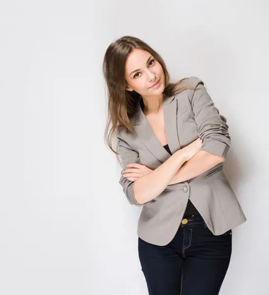 Pensive brunette business beauty. — Stock Photo, Image