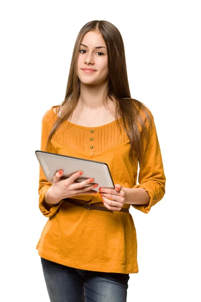 Teen girl using tablet computer. — Stock Photo, Image