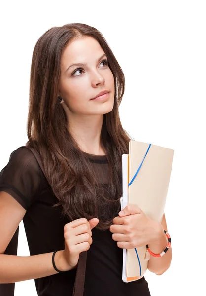 Modische junge brünette Studentin. — Stockfoto