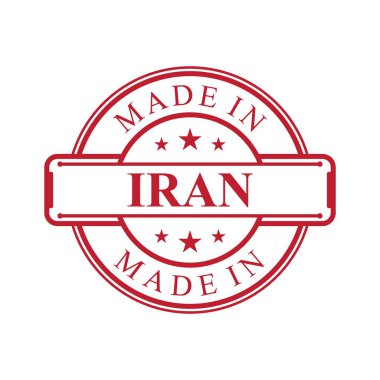 Beyaz arka planda kırmızı renk amblemi olan İran etiketli bir simge. Vektör kalite amblem tasarımı ögesi. Vektör illüstrasyon EPS.8 EPS.10
