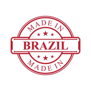 Beyaz arka planda kırmızı renk amblemi olan Brezilya etiket ikonu. Vektör kalite amblem tasarımı ögesi. Vektör illüstrasyon EPS.8 EPS.10