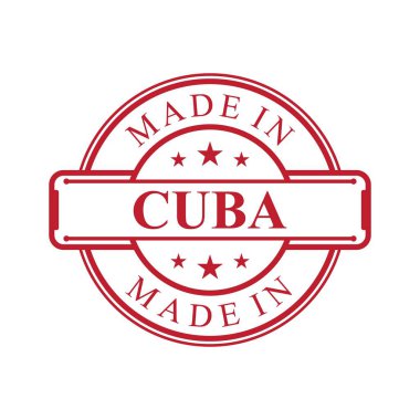 Beyaz arka planda kırmızı renk amblemi olan Küba etiket simgesi. Vektör kalite amblem tasarımı ögesi. Vektör illüstrasyon EPS.8 EPS.10