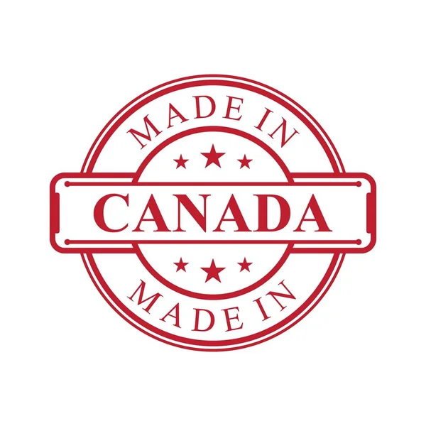 Feito Ícone Etiqueta Canadá Com Emblema Cor Vermelha Fundo Branco — Vetor de Stock
