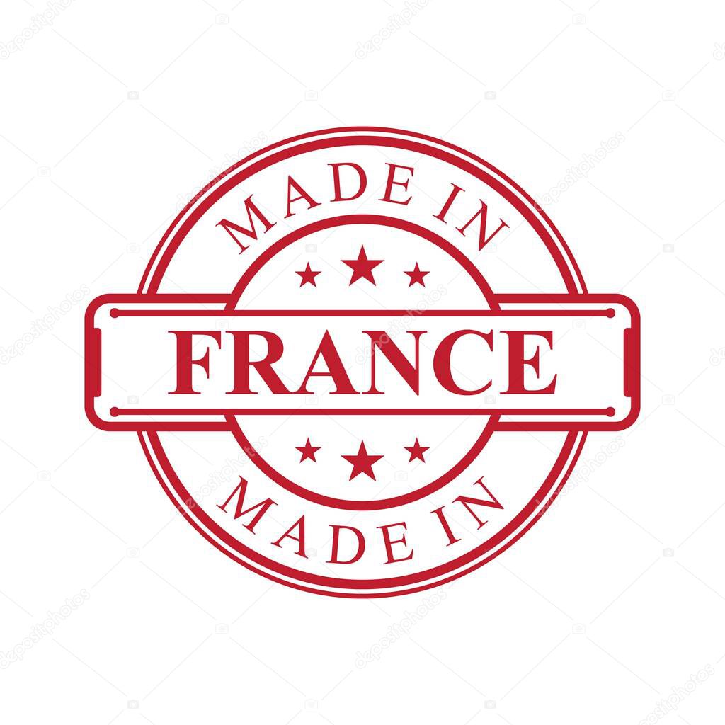 Made in France label icon with red color emblem on the white background. Vector quality logo emblem design element. Vector illustration EPS.8 EPS.10