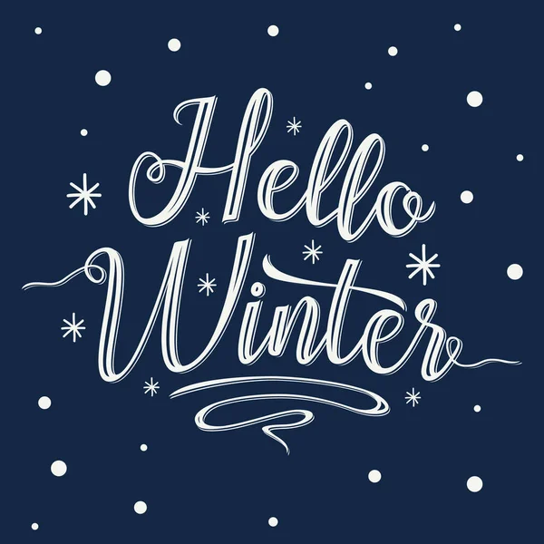 Hello Winter Kézírásos Felirat Téli Logók Emblémák Meghíváshoz Üdvözlőlap Póló — Stock Vector