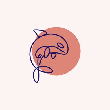 Deniz logosu kimliği için aralıksız çizilmiş şirin bir balina. Deniz dünyası için katil balina maskotu konsepti. Vektör illüstrasyon EPS.8 EPS.10