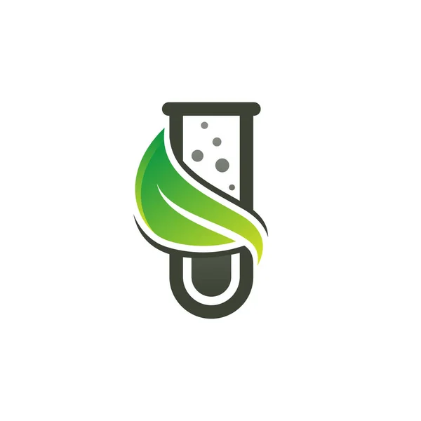 Grön Laboratoriets Logotyp Design Med Glasrör Bio Ekologisk Vetenskap Labs — Stock vektor