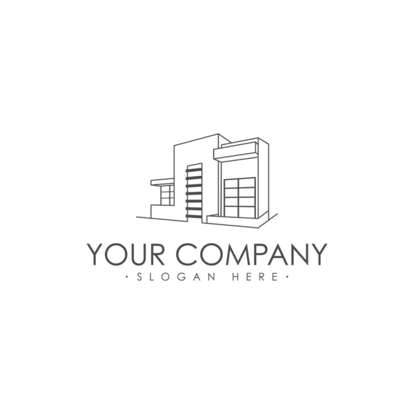 Building Logo Construction Company Line Art Skyscraper Vector Illustration Eps — Vettoriale Stock