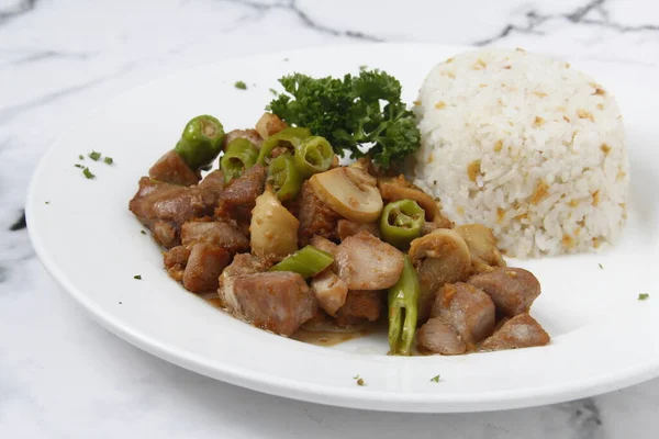 Photo Freshly Cooked Filipino Food Called Pork Salpicao Garlic Rice — Stok Foto