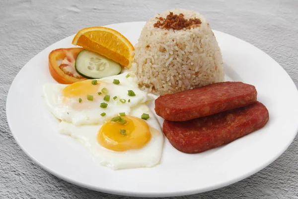 Photo Freshly Cooked Filipino Food Called Spamsilog Slices Spam Egg — Stockfoto