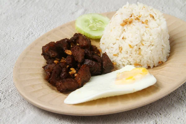 Photo Freshly Cooked Filipino Food Called Tapsilog Thin Beef Slices — Stockfoto