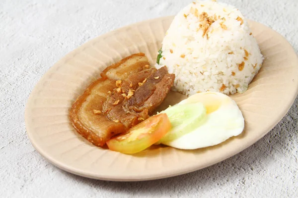 Photo Freshly Cooked Filipino Food Called Pork Chop Silog Pork — Stock Photo, Image