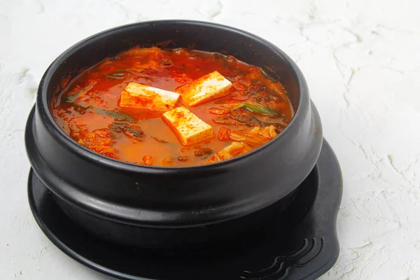 Photo Freshly Cooked Korean Food Called Kimchi Jjigae Kimchi Stew — Stock Photo, Image