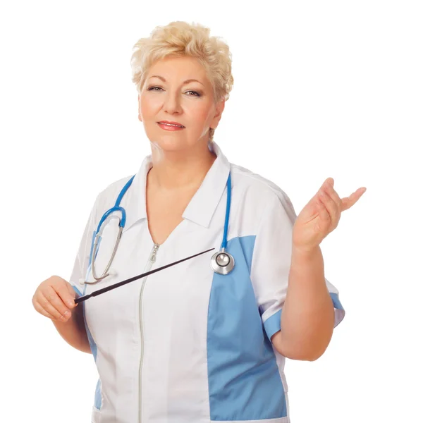 Senior women with stethoscope and pointer — Stock Photo, Image