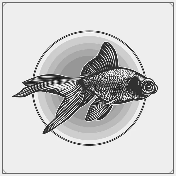 Siyah Mağripli Japon Balığı Amblemi Siyah Beyaz Gerçekçi Grafikler — Stok Vektör