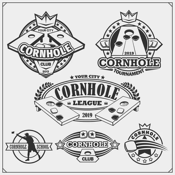 Cornhole Badges Labels Design Elements Sport Club Emblems — Stock Vector