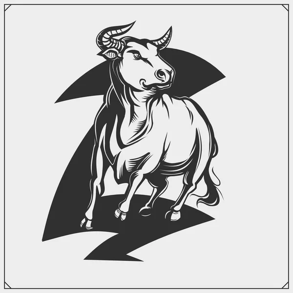 Label Aggressive Bull Corrida Emblem Vector Illustration Print Design Shirt 矢量图形