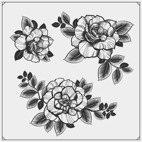 玫瑰花纹T恤 海报的印刷设计 矢量黑白插图 图库插图
