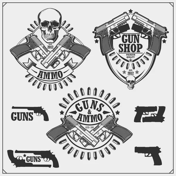 Collection Gun Emblems Labels Design Elements Revolvers Ammo Bullets Gráficos Vetores