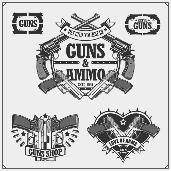 Collection Gun Emblems Labels Design Elements Revolvers Ammo Bullets Vetores De Bancos De Imagens