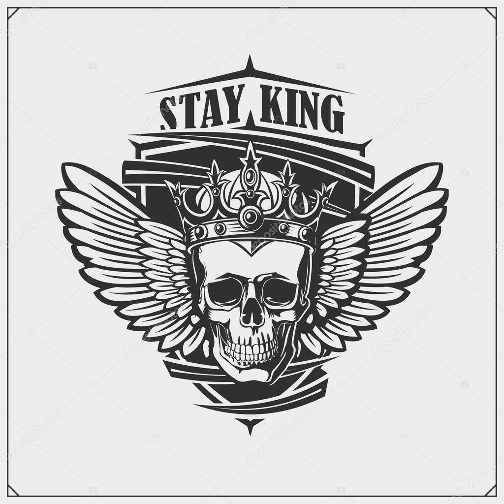 Rock'n'Roll and Hard Rock music emblem. Print design for t-shirt.