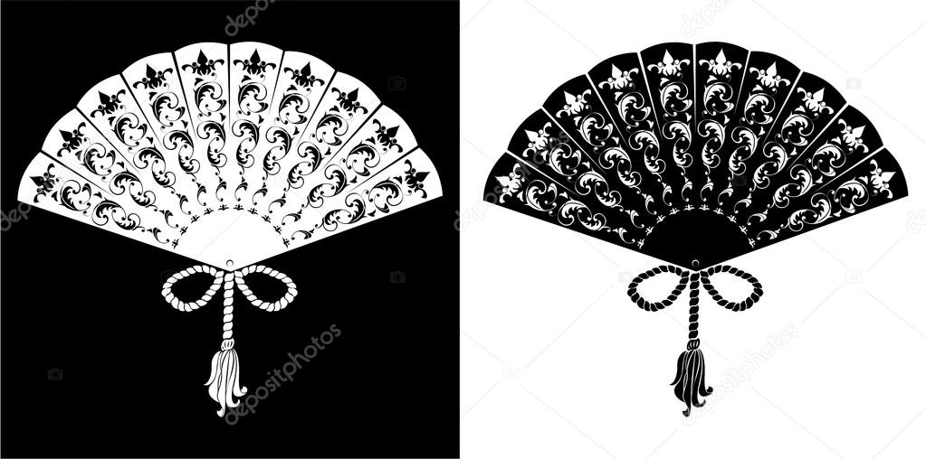 Fan - vintage illustration - silhouettes on black and white back