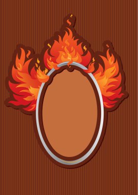 Çizgili koyu arkaplanda alev püsküren oval çerçeve