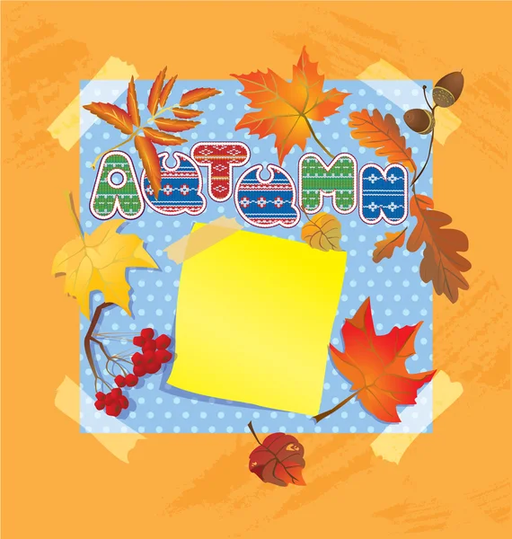 秋天森林树叶的背景和单词AUTUMN — 图库矢量图片