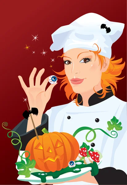 Witch - chef cooking for Halloween party — Stock Vector