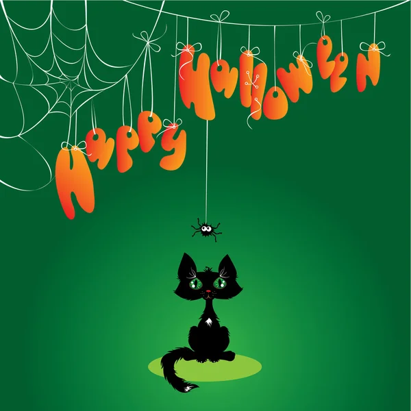 Funny Halloween Cat and Spider — Stock Vector