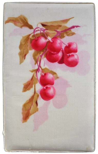 Cherry branch - Aquarell painting on fabric background — Stock Photo, Image