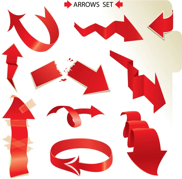 Conjunto de diferentes flechas vermelhas de papel — Vetor de Stock