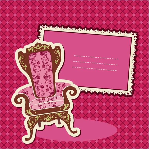 Fauteuil rose et photo sur fond vérifié - carte avec vide — Image vectorielle