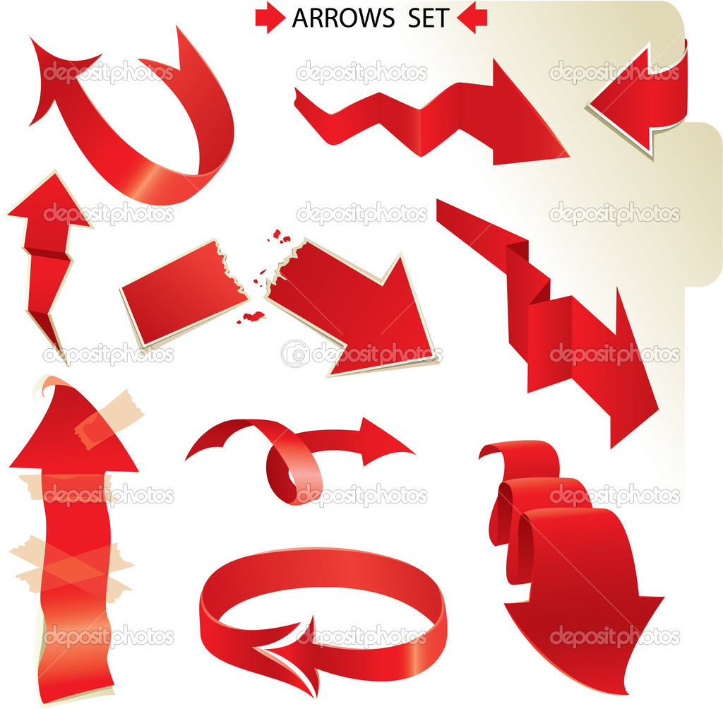 Set of different paper red arrows