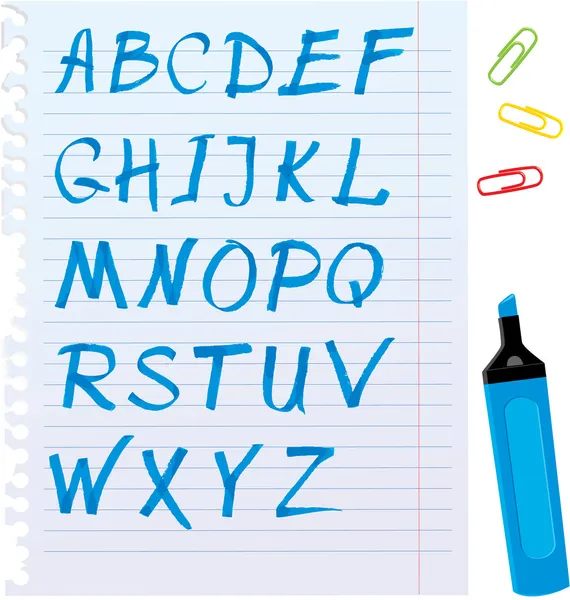 Σετ αλφαβήτου - τα γράμματα είναι κατασκευασμένα από μπλε μαρκαδόρο. — Διανυσματικό Αρχείο
