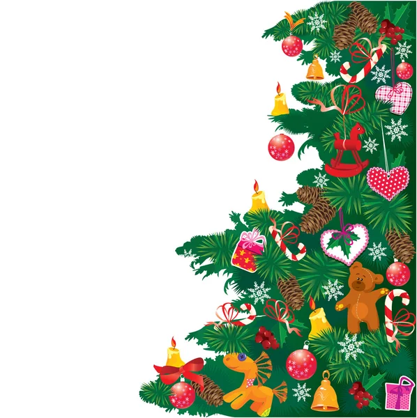 Kerstboom met accessoires geïsoleerd op witte achtergrond wit — Stockvector