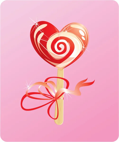 Ilustración de caramelos de corazón - piruleta - sobre fondo rosa — Archivo Imágenes Vectoriales