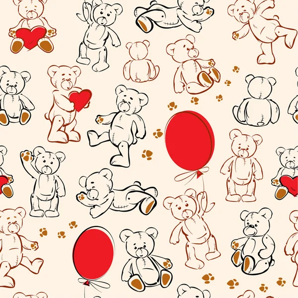 Textura perfecta con osos de peluche, corazones y globos — Vector de stock