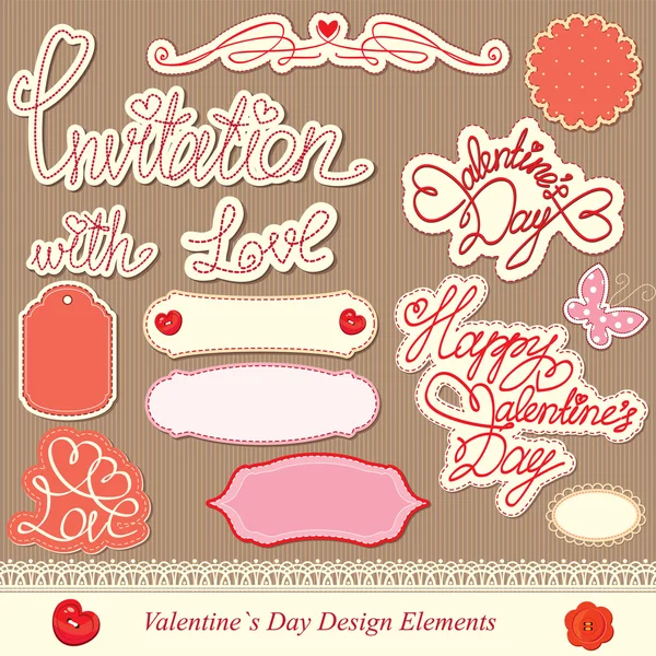 Éléments de design de la Saint-Valentin - différentes étiquettes — Image vectorielle