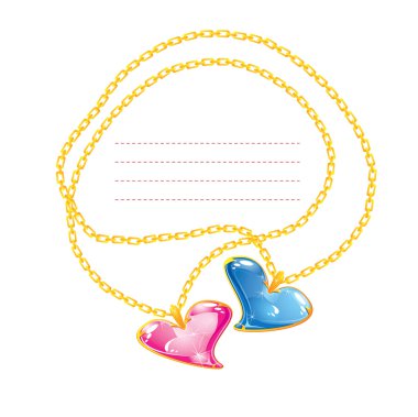 Two Golden jewelry chains with heart pendants clipart