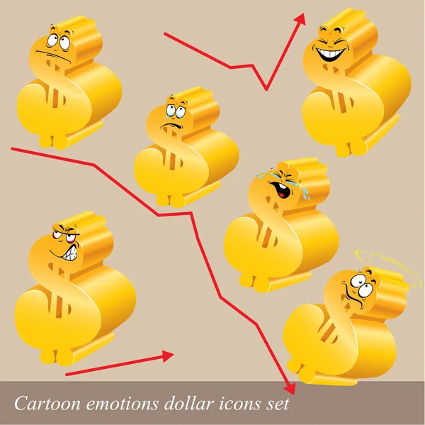 Cartoon emotions dollar icon set — Stock Vector