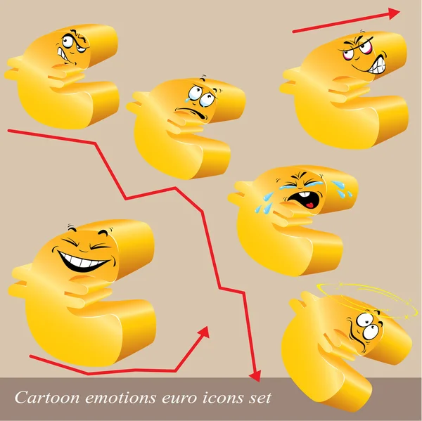 Emoções de desenhos animados conjunto de ícones euro — Vetor de Stock