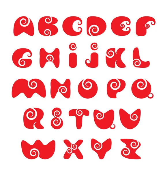 ABC - English alphabet - red funny spiral cartoon letters — стоковый вектор