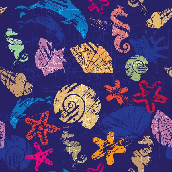 Fond sans couture avec vie marine - motif avec coquilles, seah — Image vectorielle